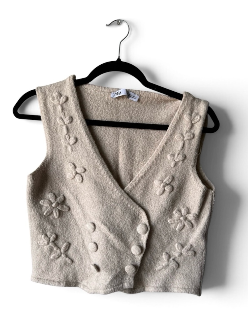 ZARA Cream Floral Knit Vest Sweater Large